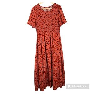 Women’s Smocked Orange Floral Maxi Casual Dress